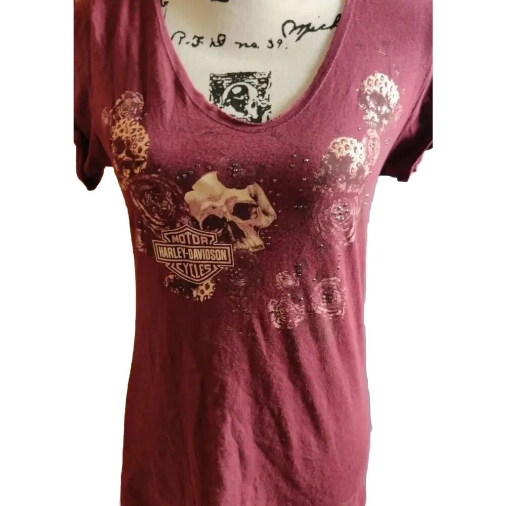 Harley Davidson Womens V Neck, Lite Weight T Shirt, Montgomery, AL Size M
